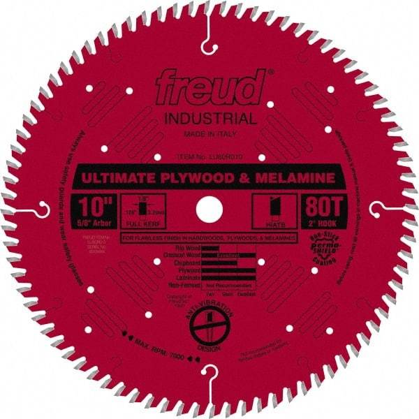 Freud - 10" Diam, 5/8" Arbor Hole Diam, 80 Tooth Wet & Dry Cut Saw Blade - Carbide-Tipped, Standard Round Arbor - A1 Tooling