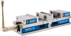 Kurt - 6" Jaw Width, 4" Jaw Opening Capacity, Horizontal Stationary Machine Vise - Manual Operation, 7,460 Lb Capacity, 1 Station, 22.45" Long x 4.853" High x 1-47/64" Deep, 44.07mm Jaw Height - A1 Tooling