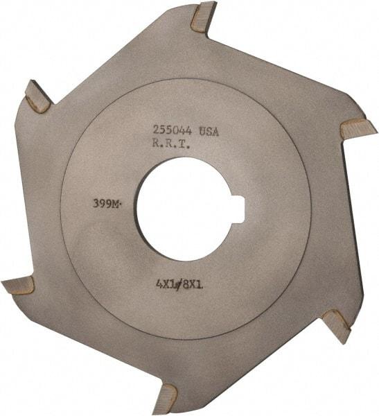 Made in USA - 4" Diam x 1/8" Blade Thickness x 1" Arbor Hole Diam, 6 Tooth Slitting and Slotting Saw - Arbor Connection, Right Hand, Uncoated, Carbide-Tipped, Contains Keyway - A1 Tooling