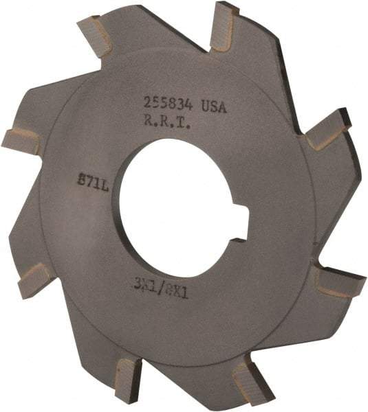 Made in USA - 3" Diam x 1/8" Blade Thickness x 1" Arbor Hole Diam, 8 Tooth Slitting and Slotting Saw - Arbor Connection, Right Hand, Uncoated, Carbide-Tipped, Contains Keyway - A1 Tooling