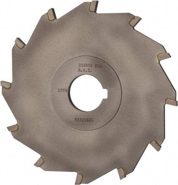 Made in USA - 5" Diam x 3/16" Blade Thickness x 1" Arbor Hole Diam, 12 Tooth Slitting and Slotting Saw - Arbor Connection, Right Hand, Uncoated, Carbide-Tipped, Contains Keyway - A1 Tooling