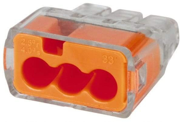 Ideal - 3 Port, 18 to 12 AWG Compatible, Push-In Wire Connector - 0.78" OAL x 0.69" OAW x 0.38" OAH, Orange - A1 Tooling