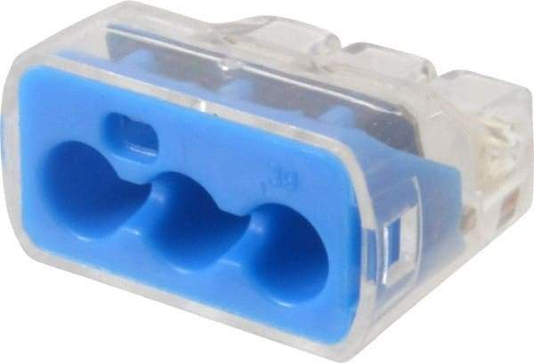 Ideal - 3 Port, 14 to 10 AWG Compatible, Push-In Wire Connector - 0.78" OAL x 0.086" OAW x 0.45" OAH, Blue - A1 Tooling