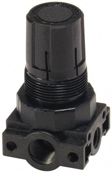 Parker - 3/8 NPT Port, Plastic Miniature Regulator - 0 to 60 psi Range, 150 Max psi Supply Pressure, 1/4" Gauge Port Thread, 2.06" Wide x 3.43" High - A1 Tooling