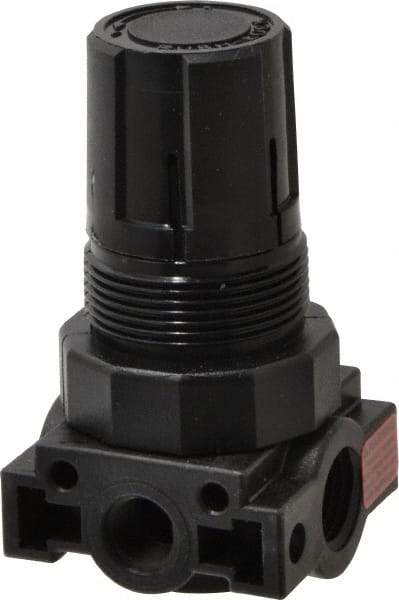 Parker - 1/4 NPT Port, Plastic Miniature Regulator - 0 to 60 psi Range, 150 Max psi Supply Pressure, 1/8" Gauge Port Thread, 1.6" Wide x 3.1" High - A1 Tooling