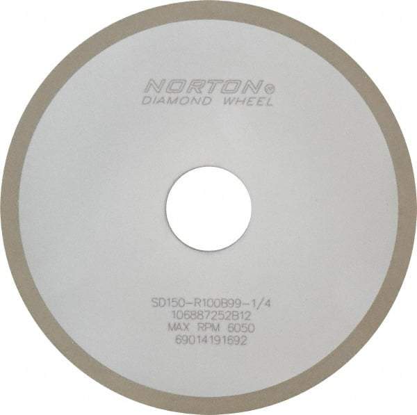 Norton - 6" Diam x 1-1/4" Hole x 1/4" Thick, 150 Grit Surface Grinding Wheel - Diamond, Type 1A1, Very Fine Grade, Resinoid Bond - A1 Tooling