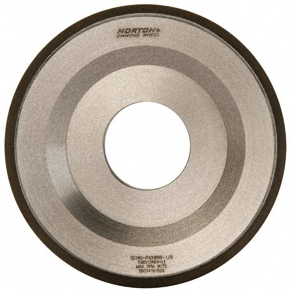 Norton - 4" Diam, 1-1/4" Hole Size, 1/2" Overall Thickness, 180 Grit, Type 12 Tool & Cutter Grinding Wheel - Very Fine Grade, Diamond, Resinoid Bond - A1 Tooling