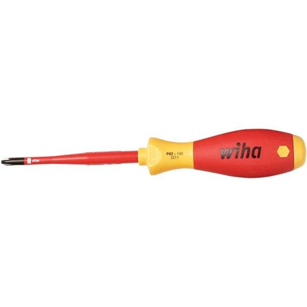 Wiha - #2, 8-19/64" OAL, Insulated Phillips Screwdriver - 3-15/16" Blade Length, Straight Shank, Acetate Handle - A1 Tooling