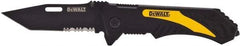 DeWALT - 3-1/4" Blade, 8" OAL, Partially Serrated Clip Point Folding Knife - 4-1/2" Closed Length, Plastic, 1 Blade, 1 Edge - A1 Tooling