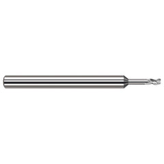 Corner Radius End Mill: 0.093″ Dia, 0.135″ LOC, 0.03″ Radius, 3 Flutes, Solid Carbide 2-1/2″ OAL, 1″ Shank Dia, Helix, Bright/Uncoated, Corner Radius End, Centercutting