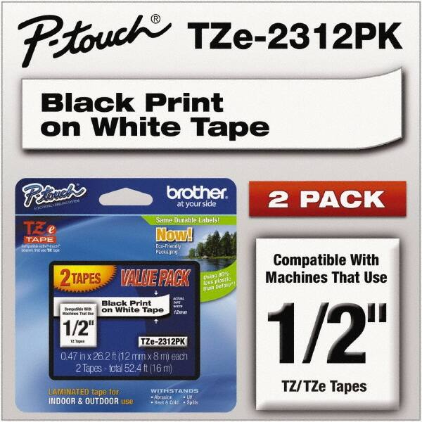 Brother - 1/2" Wide x 314.4" Long, White Plastic/Paper Tape Cassette - For Label Maker - A1 Tooling