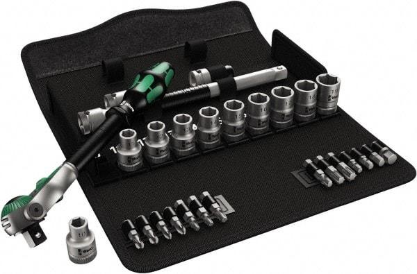 Wera - 28 Piece 1/2" Drive Standard Socket Set - 6 Points, 10 to 19mm, T20 to T40 Torx, Metric Measurement Standard - A1 Tooling