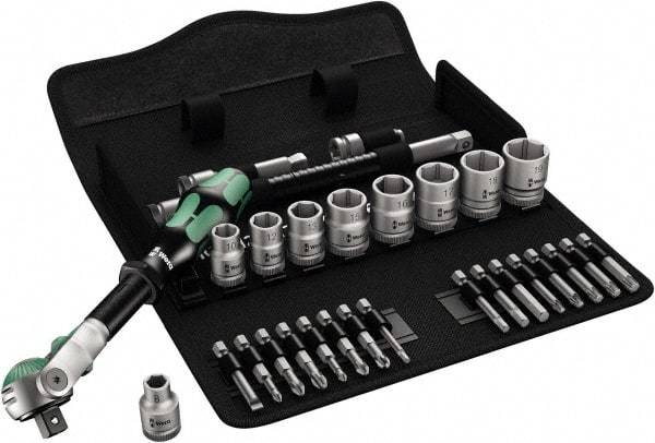 Wera - 3/8" Drive Standard Socket Set - 6 Points, 8 to 19mm, T15 to T40 Torx, Metric Measurement Standard - A1 Tooling