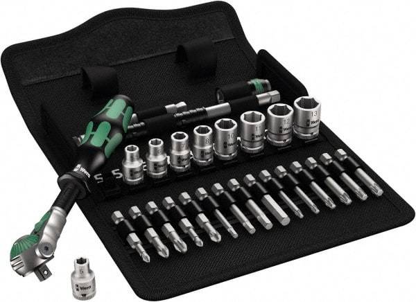 Wera - 28 Piece 1/4" Drive Standard Socket Set - 6 Points, 5 to 13mm, T10 to T40 Torx, Metric Measurement Standard - A1 Tooling