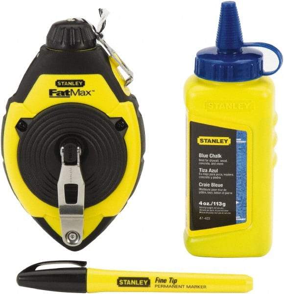 Stanley - 100' Long Reel & Chalk Set - Blue, Includes 4 oz Blue Chalk & Fine Tip Marker - A1 Tooling