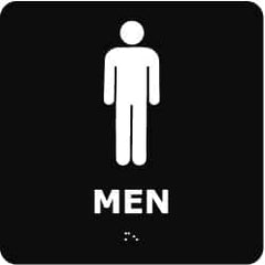 NMC - Men, 8" Wide x 8" High, Plastic Sign - English, Braille, White on Black, Wall Mount - A1 Tooling