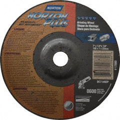 Norton - 24 Grit, 7" Wheel Diam, 1/4" Wheel Thickness, 7/8" Arbor Hole, Type 27 Depressed Center Wheel - Ceramic, 8,600 Max RPM, Compatible with Angle Grinder - A1 Tooling