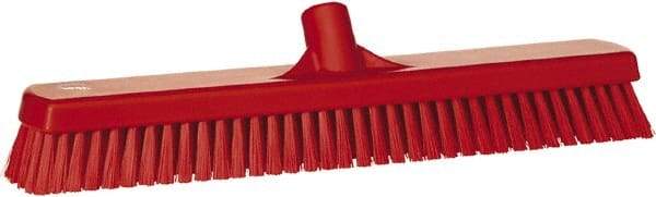 Vikan - 1.8" Bristle Length, Polyester Scrub Brush - 18" Long x 2-1/2" Wide Head, 19" OAL, European Threaded Handle, Red, Polypropylene Block - A1 Tooling