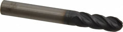 Accupro - 5/16" Diam, 13/16" LOC, 4 Flute Solid Carbide Ball End Mill - AlTiN Finish, Single End, 2-1/2" OAL, 5/16" Shank Diam, Spiral Flute - A1 Tooling