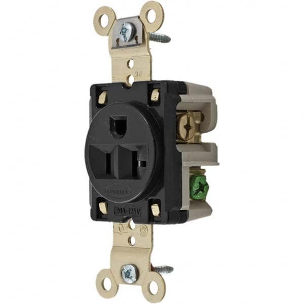 Hubbell Wiring Device-Kellems - 125V 20A NEMA 5-20R Industrial Grade Black Straight Blade Single Receptacle - A1 Tooling