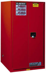 Justrite - 2 Door, 5 Shelf, Red Steel Standard Safety Cabinet for Flammable and Combustible Liquids - 65" High x 34" Wide x 34" Deep, Manual Closing Door, 3 Point Key Lock, 96 Gal Capacity - A1 Tooling