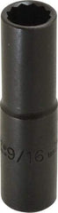 Proto - 9/16", 1/2" Drive, Deep Hand Socket - 12 Points, 3-1/4" OAL, Alloy Steel, Black Finish - A1 Tooling