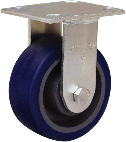 Hamilton - 5" Diam x 2" Wide x 7" OAH Top Plate Mount Rigid Caster - Polyurethane Mold onto Cast Iron Center, 840 Lb Capacity, Sealed Precision Ball Bearing, 4 x 4-1/2" Plate - A1 Tooling