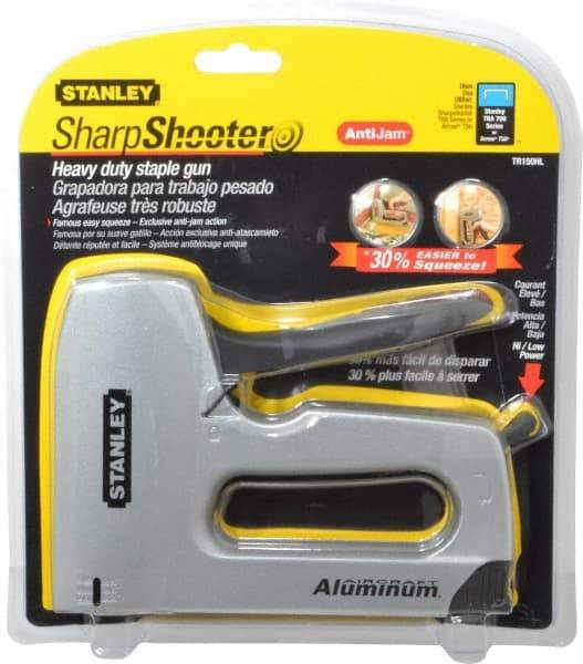 Stanley - Manual Staple Gun - 1/4, 5/16, 3/8, 1/2, 9/16" Staples, Yellow & Black, Aluminum - A1 Tooling