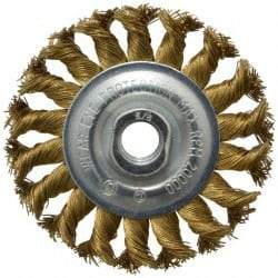 Value Collection - 4" OD, 5/8-11 Arbor Hole, Knotted Brass Wheel Brush - 1/2" Face Width, 7/8" Trim Length, 0.02" Filament Diam, 20,000 RPM - A1 Tooling