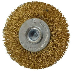 Value Collection - 2" OD, 1/4" Shank Diam, Crimped Brass Wheel Brush - 5/16" Face Width, 1/2" Trim Length, 0.012" Filament Diam, 20,000 RPM - A1 Tooling