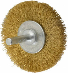 Value Collection - 2-1/2" OD, 1/4" Shank Diam, Crimped Brass Wheel Brush - 3/8" Face Width, 1/2" Trim Length, 0.008" Filament Diam, 20,000 RPM - A1 Tooling