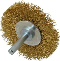 Value Collection - 2-1/2" OD, 1/4" Shank Diam, Crimped Brass Wheel Brush - 3/8" Face Width, 1/2" Trim Length, 0.012" Filament Diam, 20,000 RPM - A1 Tooling