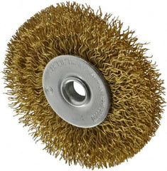 Value Collection - 2-1/2" OD, 1/4" Shank Diam, Crimped Brass Wheel Brush - 3/8" Face Width, 1/2" Trim Length, 0.014" Filament Diam, 20,000 RPM - A1 Tooling