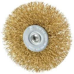 Value Collection - 3" OD, 1/4" Shank Diam, Crimped Brass Wheel Brush - 3/8" Face Width, 7/8" Trim Length, 0.014" Filament Diam, 20,000 RPM - A1 Tooling