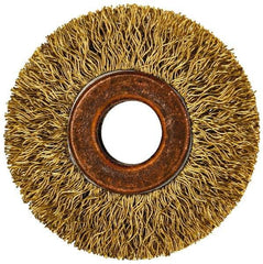 Value Collection - 2" OD, 1/2" Arbor Hole, Crimped Brass Wheel Brush - 5/16" Face Width, 3/8" Trim Length, 0.014" Filament Diam, 20,000 RPM - A1 Tooling