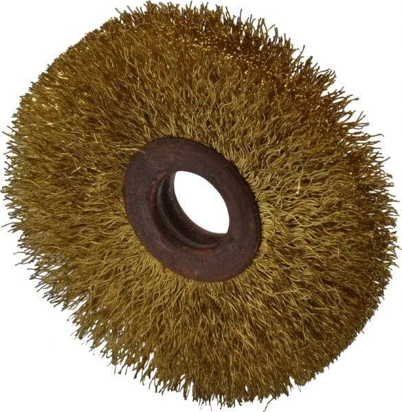 Value Collection - 2-1/2" OD, 1/2" Arbor Hole, Crimped Brass Wheel Brush - 3/8" Face Width, 3/4" Trim Length, 0.008" Filament Diam, 15,000 RPM - A1 Tooling