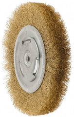 Value Collection - 6" OD, 5/8" Arbor Hole, Crimped Brass Wheel Brush - 1" Face Width, 1-1/8" Trim Length, 0.008" Filament Diam, 6,000 RPM - A1 Tooling