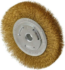 Value Collection - 6" OD, 5/8" Arbor Hole, Crimped Brass Wheel Brush - 1" Face Width, 1-1/8" Trim Length, 0.012" Filament Diam, 6,000 RPM - A1 Tooling