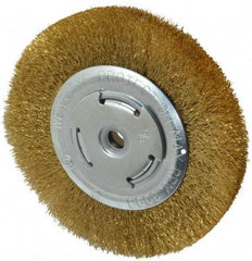 Value Collection - 6" OD, 5/8" Arbor Hole, Crimped Brass Wheel Brush - 1/2" Face Width, 1-1/8" Trim Length, 0.008" Filament Diam, 6,000 RPM - A1 Tooling