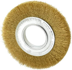 Value Collection - 6" OD, 2" Arbor Hole, Crimped Brass Wheel Brush - 7/8" Face Width, 1-1/8" Trim Length, 0.008" Filament Diam, 6,000 RPM - A1 Tooling