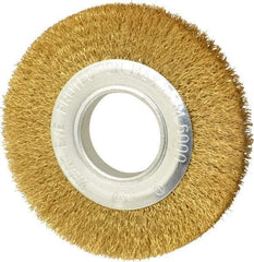 Value Collection - 6" OD, 1/4" Arbor Hole, Crimped Brass Wheel Brush - 7/8" Face Width, 1-1/8" Trim Length, 0.012" Filament Diam, 6,000 RPM - A1 Tooling