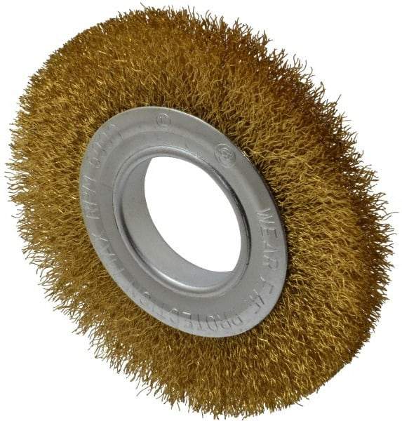 Value Collection - 6" OD, 2" Arbor Hole, Crimped Brass Wheel Brush - 7/8" Face Width, 1-1/8" Trim Length, 0.014" Filament Diam, 6,000 RPM - A1 Tooling