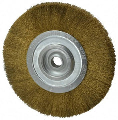 Value Collection - 8" OD, 3/4" Arbor Hole, Crimped Brass Wheel Brush - 1/2" Face Width, 1-3/4" Trim Length, 0.008" Filament Diam, 4,500 RPM - A1 Tooling