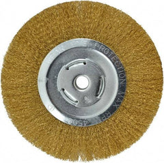 Value Collection - 8" OD, 5/8" Arbor Hole, Crimped Brass Wheel Brush - 1/2" Face Width, 1-3/4" Trim Length, 0.008" Filament Diam, 4,500 RPM - A1 Tooling