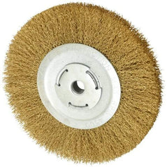 Value Collection - 8" OD, 5/8" Arbor Hole, Crimped Brass Wheel Brush - 1/2" Face Width, 1-3/4" Trim Length, 0.02" Filament Diam, 4,500 RPM - A1 Tooling