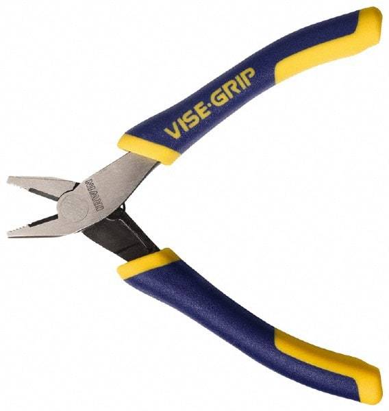 Irwin - 4-3/4" OAL, 5/8" Jaw Length x 7/32" Jaw Width, Side Cutting Linesman's Pliers - Standard Jaw, Flat Nose Head, ProTouch Handles - A1 Tooling