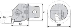 Kennametal - Insert Style NG 3R, 60mm Head Length, Left Hand Cut, Internal Modular Threading Cutting Unit Head - System Size KM63, 43mm Center to Cutting Edge, Series Top Notch - A1 Tooling