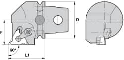 Kennametal - Insert Style LT 16ER, 60mm Head Length, Right Hand Cut, External Modular Threading Cutting Unit Head - System Size KM63, 43mm Center to Cutting Edge, Series LT Threading - A1 Tooling