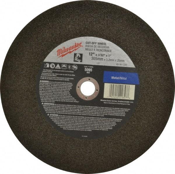 Milwaukee Tool - 12" 36 Grit Aluminum Oxide Cutoff Wheel - 3/32" Thick, 1" Arbor, 5,095 Max RPM, Use with Angle Grinders - A1 Tooling