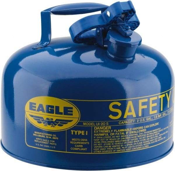 Eagle - 2 Gal Galvanized Steel Type I Safety Can - 9-1/2" High x 11-1/4" Diam, Blue - A1 Tooling